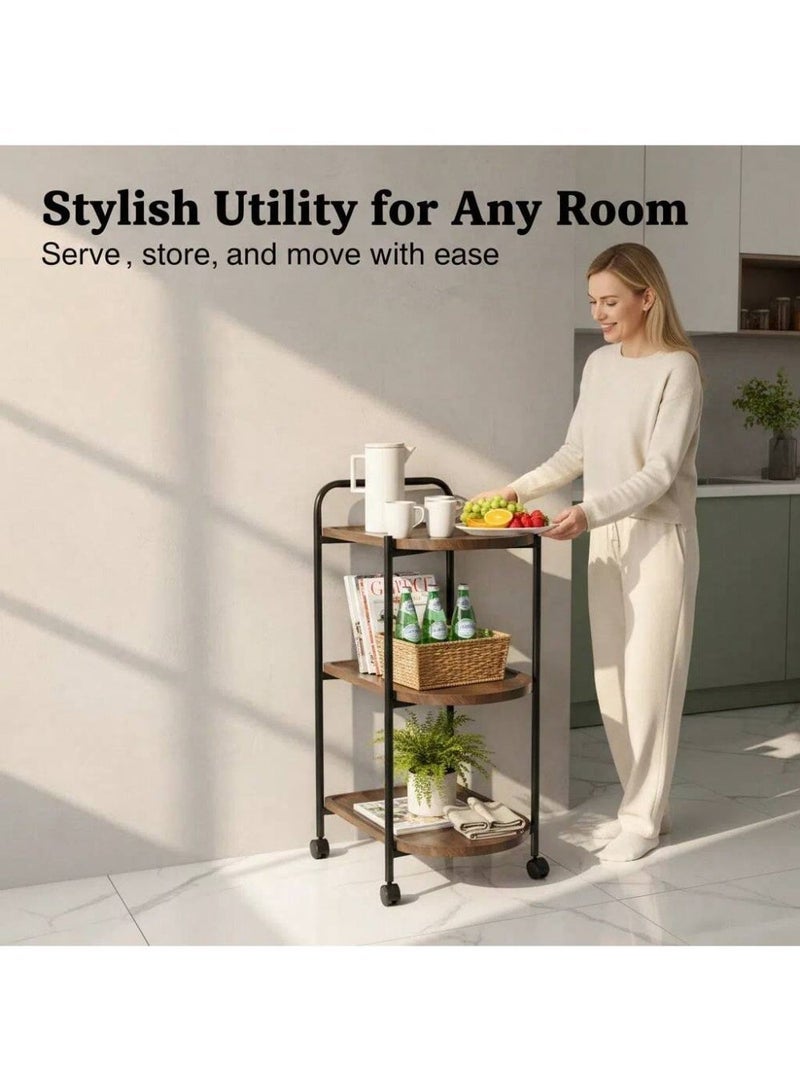 POWER Three-tier coffee table with wheels, metal frame, movable wooden side table, modern side table, suitable for living rooms, bedrooms, small spaces, and other home décor. - Image 3